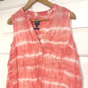 GAP Linen Tie Dye Sleeveless V Neck Top‎ Womens M Coral White Relaxed Summer